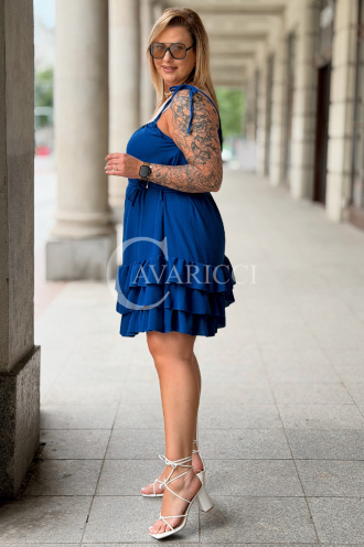 XENIA Kleid Kornblumenblau – Volants & Bindeband