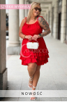 XENIA Kleid – Gebundene Träger, gestufte Volants und ein Bindeband, das die Taille wunderschön betont, Farbe Rot
