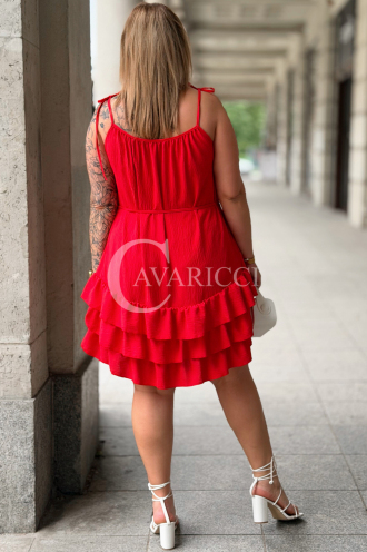 XENIA Sommerkleid Rot – Volants & Bindeträger | Freizeit