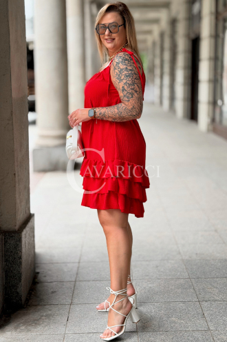 XENIA Sommerkleid Rot – Volants & Bindeträger | Freizeit