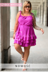 XENIA Kleid – Bindbare Träger, Stufige Rüschen und ein Bindeband, das die Taille schön zusammenrafft, Farbe Fuchsia