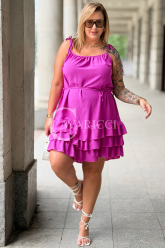 XENIA Sommerkleid Fuchsia – Rüschen & Bindeträger