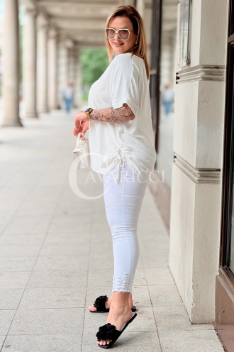 Oversize-Bluse HORTENSIA mit Schnürung in Ecru | Plus Size