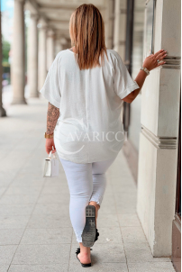 Oversize-Bluse HORTENSIA mit Schnürung in Ecru | Plus Size