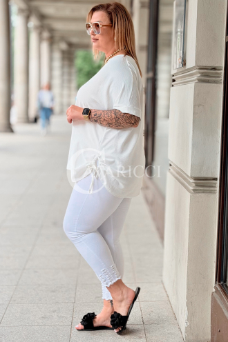 Oversize-Bluse HORTENSIA mit Schnürung in Ecru | Plus Size