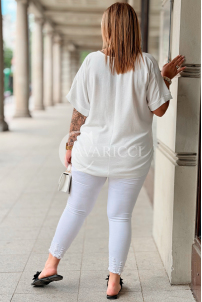 Oversize-Bluse HORTENSIA mit Schnürung in Ecru | Plus Size
