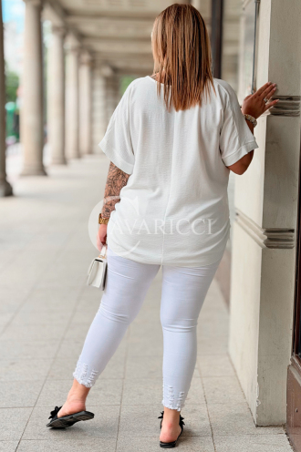 Oversize-Bluse HORTENSIA mit Schnürung in Ecru | Plus Size