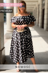 Premium Kleid UMBERTO – Ausgestelltes Midikleid mit Punkten, Luftiger Saum und Hüftkaschierender Schnitt Farbe Schwarz
