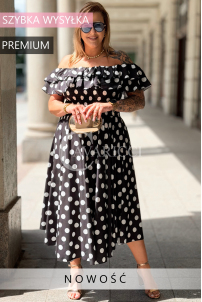 Kleid UMBERTO – Ausgestelltes Midikleid mit Punkten, Schwarz