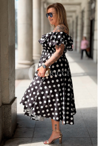 Kleid UMBERTO – Ausgestelltes Midikleid mit Punkten, Schwarz