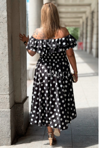 Kleid UMBERTO – Ausgestelltes Midikleid mit Punkten, Schwarz