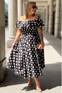 Kleid UMBERTO – Ausgestelltes Midikleid mit Punkten, Schwarz