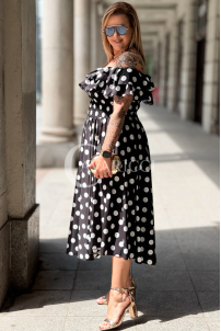 Kleid UMBERTO – Ausgestelltes Midikleid mit Punkten, Schwarz