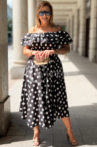 Kleid UMBERTO – Ausgestelltes Midikleid mit Punkten, Schwarz