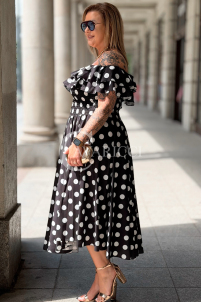 Kleid UMBERTO – Ausgestelltes Midikleid mit Punkten, Schwarz