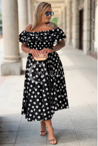Kleid UMBERTO – Ausgestelltes Midikleid mit Punkten, Schwarz