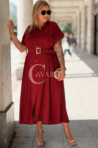 Kleid NADIA Bordeaux – Elegantes Hemdblusenkleid Midi