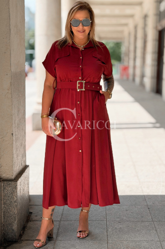 Kleid NADIA Bordeaux – Elegantes Hemdblusenkleid Midi