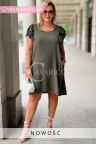 CIFANNIA Kleid – Lockere Form mit Spitzenärmeln und seitlichen Taschen Farbe Khaki