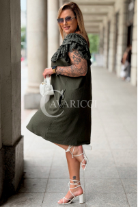 CIFANNIA Kleid Khaki – Lockere Form mit Spitzenärmeln