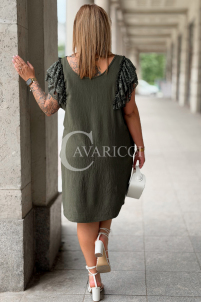 CIFANNIA Kleid Khaki – Lockere Form mit Spitzenärmeln