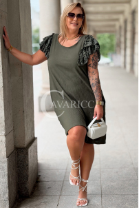 CIFANNIA Kleid Khaki – Lockere Form mit Spitzenärmeln