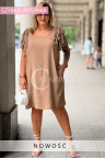 CIFANNIA Kleid – Lockere Form mit Spitzenärmeln und seitlichen Taschen Farbe Camel