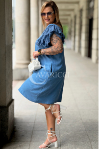 CIFANNIA Kleid – Lockere Form, Spitzenärmel & Taschen, Jeans