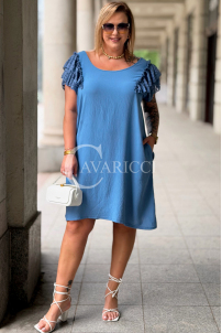 CIFANNIA Kleid – Lockere Form, Spitzenärmel & Taschen, Jeans