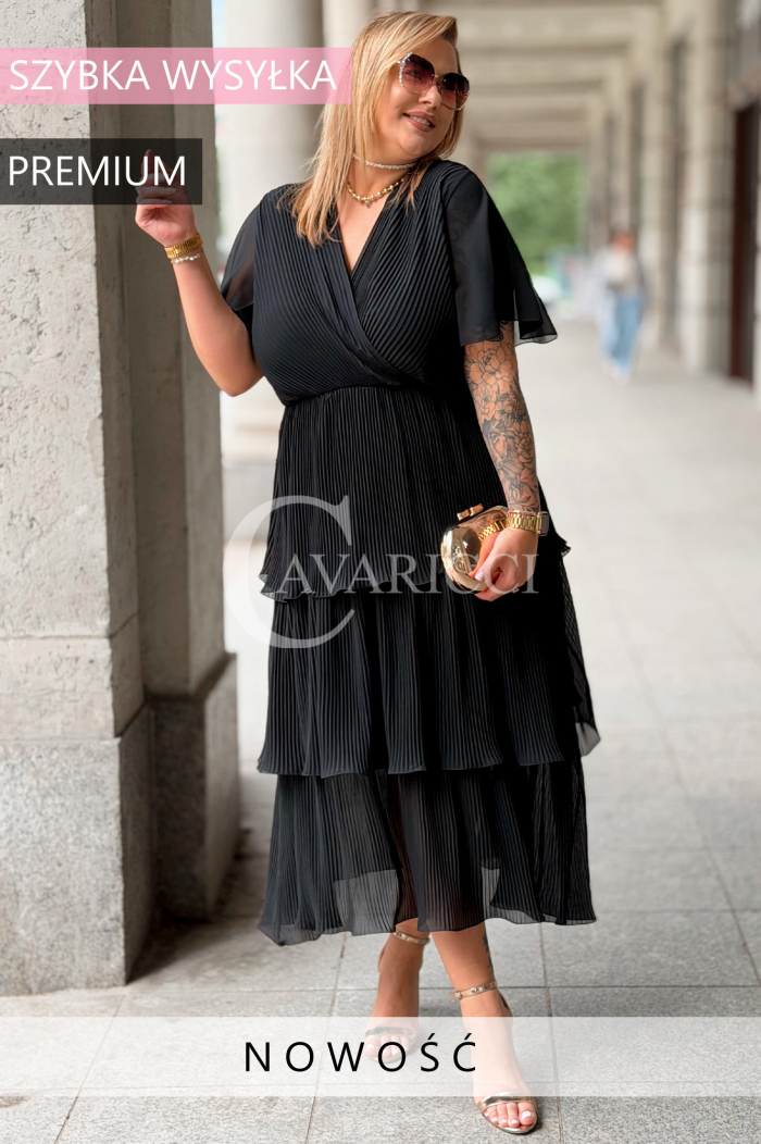 XELLA Plissiertes Midikleid mit Wickelausschnitt – Schwarz