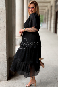 XELLA Plissiertes Midikleid mit Wickelausschnitt – Schwarz