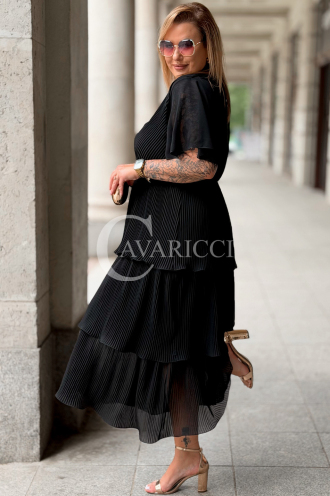 XELLA Plissiertes Midikleid mit Wickelausschnitt – Schwarz