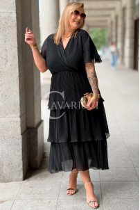 XELLA Plissiertes Midikleid mit Wickelausschnitt – Schwarz
