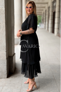 XELLA Plissiertes Midikleid mit Wickelausschnitt – Schwarz