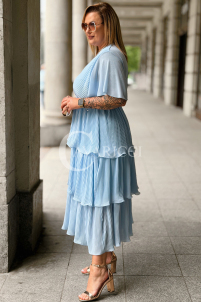 XELLA Plissiertes Midikleid mit Wickelausschnitt – Baby Blue
