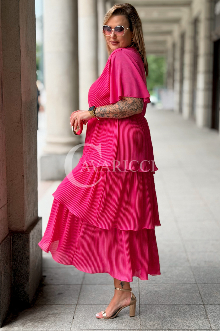 Plissiertes Midikleid XELLA mit Wickelausschnitt – Fuchsia