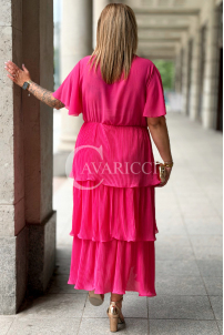 Plissiertes Midikleid XELLA mit Wickelausschnitt – Fuchsia
