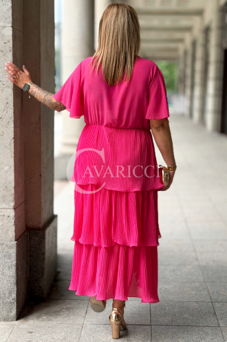 Plissiertes Midikleid XELLA mit Wickelausschnitt – Fuchsia
