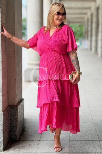 Plissiertes Midikleid XELLA mit Wickelausschnitt – Fuchsia