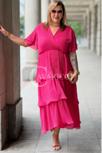 Plissiertes Midikleid XELLA mit Wickelausschnitt – Fuchsia