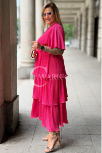 Plissiertes Midikleid XELLA mit Wickelausschnitt – Fuchsia