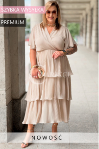 Plissiertes Midikleid XELLA Beige – Wickelausschnitt