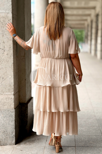 Plissiertes Midikleid XELLA Beige – Wickelausschnitt