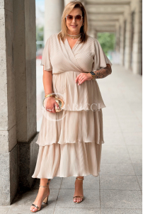 Plissiertes Midikleid XELLA Beige – Wickelausschnitt