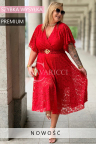 Kleid VENEDIG – Elegante Spitze für die Hochzeit, Schmetterlingsärmel und ausgestellter Saum Farbe Rot