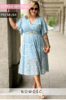 Kleid VENEDIG – Elegante Spitze für die Hochzeit, Schmetterlingsärmel und ausgestellter Rock Farbe Hellblau