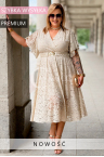 WENECJA-Kleid – Elegante Spitze für die Hochzeit, Flügelärmel und ausgestellter Saum, Farbe Beige