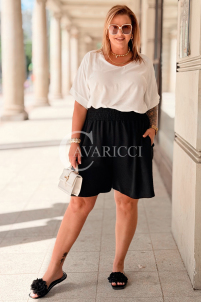 Lockere Shorts HEBE Plus Size – Gummibund & Taschen, Schwarz