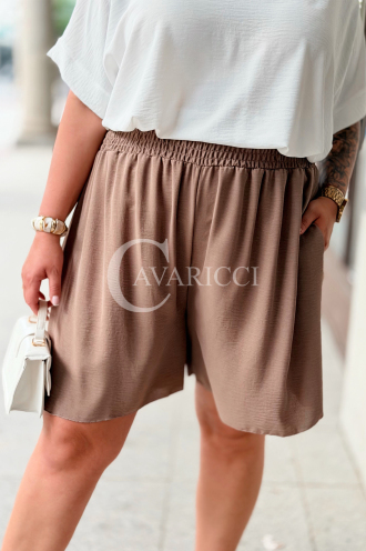 Lockere HEBE-Shorts Plus Size – Gummibund & Taschen, Fango