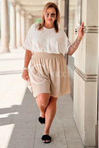 Lockere Shorts HEBE Beige – Plus Size mit Gummibund & Taschen